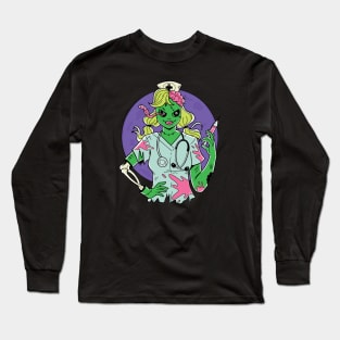 Creepy Zombie Nurse Cartoon // Halloween Zombie Long Sleeve T-Shirt